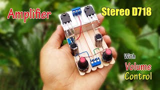 DIY Powerful Stereo Amplifier with Transistor D718  12V Stereo Amplifier [upl. by Aniroc]