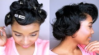 How To Style SHORT Relaxed Hair  PIN CURLS TUTORIAL  Heatless Curls [upl. by Rai]