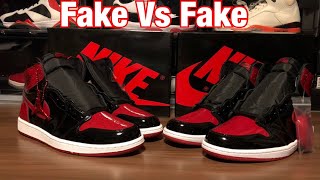 Comparing Two Fake versions of Air Jordan 1 High BRED Patent Leather  Scary [upl. by Taub217]